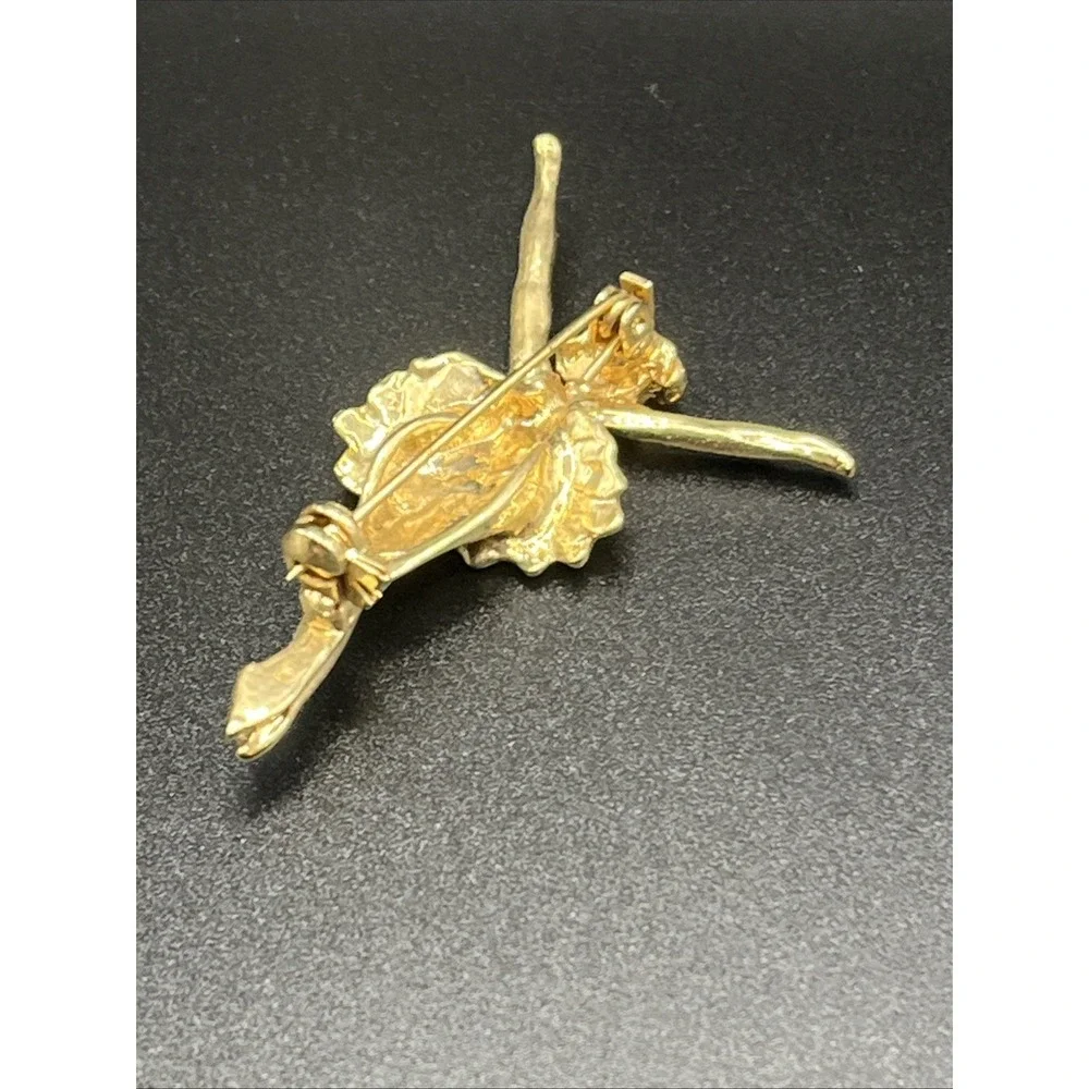 Ballerina Pin Brooch Gold-Tone & Deep Red w/ Rhinestone 2